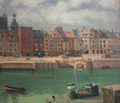 Painting Normandy Dieppe harbor Naïve art French  20th