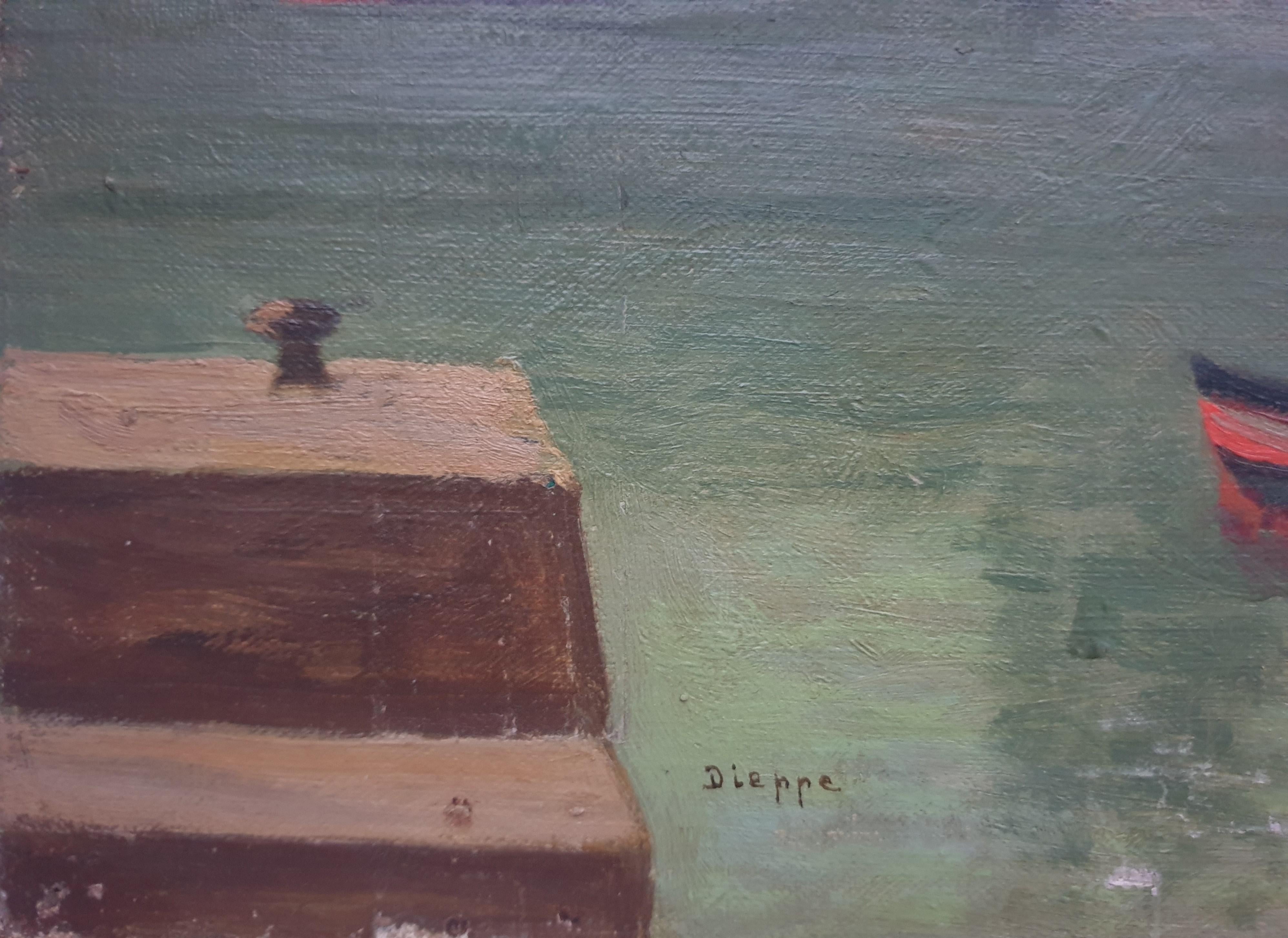 Pintura Normandía Dieppe puerto Arte naïf Francés  xX en venta 2