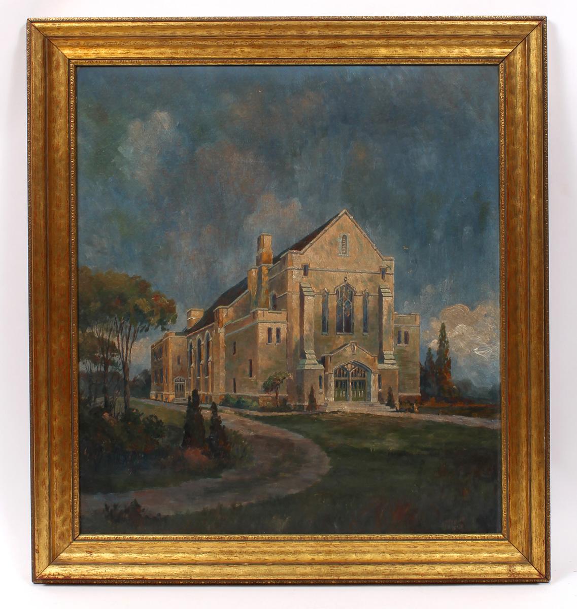 Unknown Landscape Painting - Painting of a Spanish Church in Stormy Weather