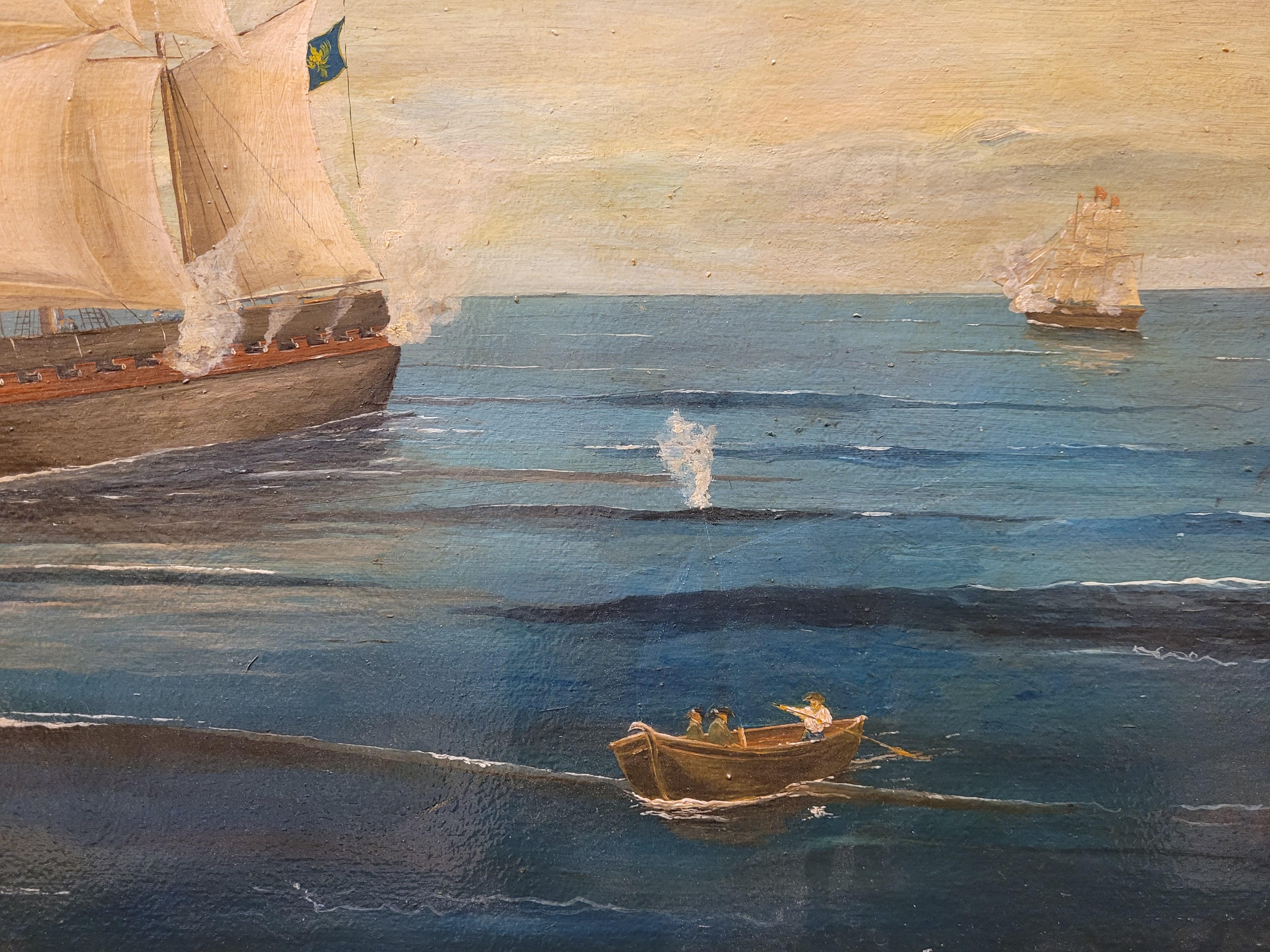 Gemälde von Napoleon III. in der Seeschlacht, Öl auf Tafel Frankreich im Angebot 9