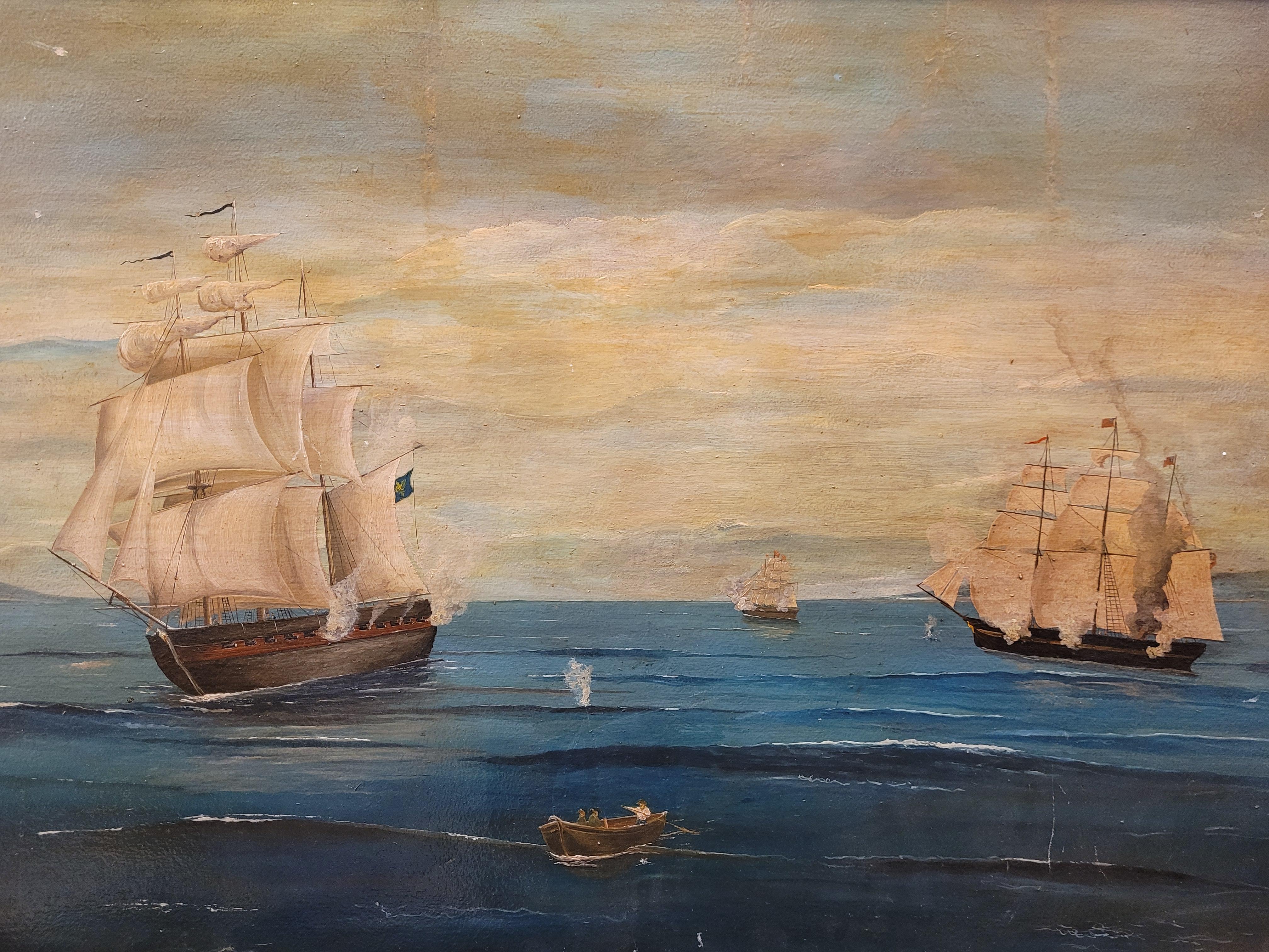 Gemälde von Napoleon III. in der Seeschlacht, Öl auf Tafel Frankreich (Romantik), Painting, von Unknown