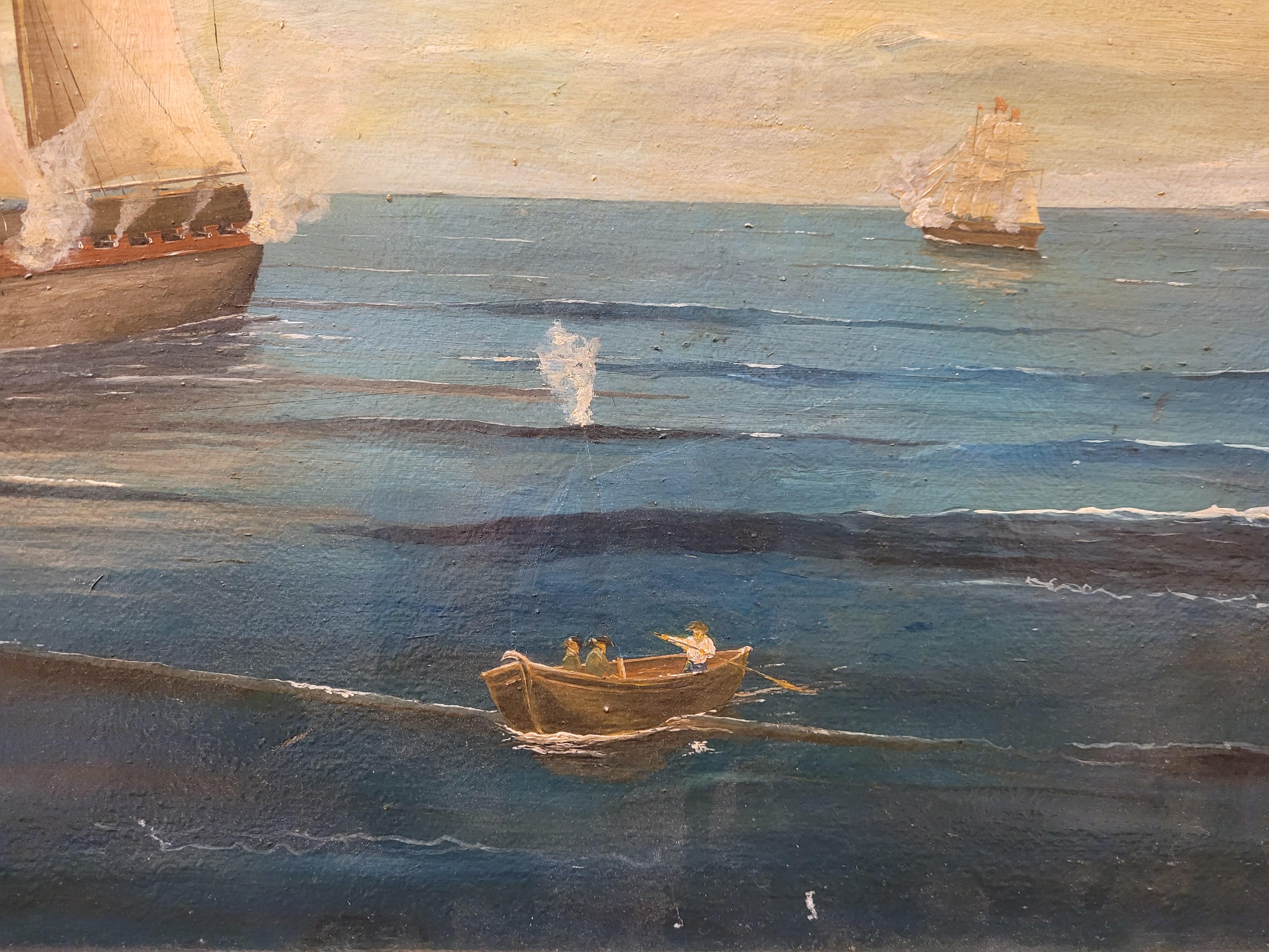 Gemälde von Napoleon III. in der Seeschlacht, Öl auf Tafel Frankreich im Angebot 3