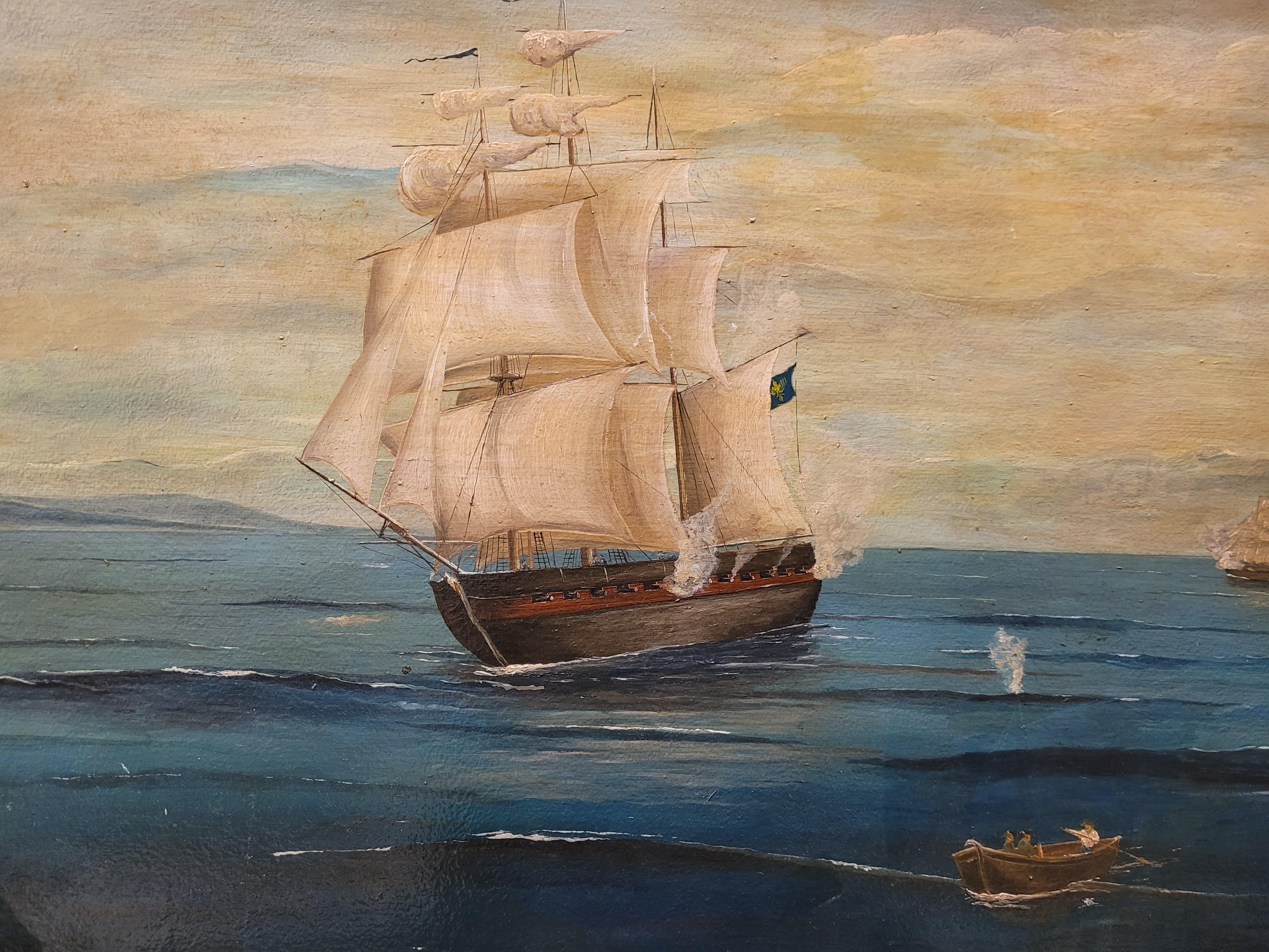 Gemälde von Napoleon III. in der Seeschlacht, Öl auf Tafel Frankreich im Angebot 4