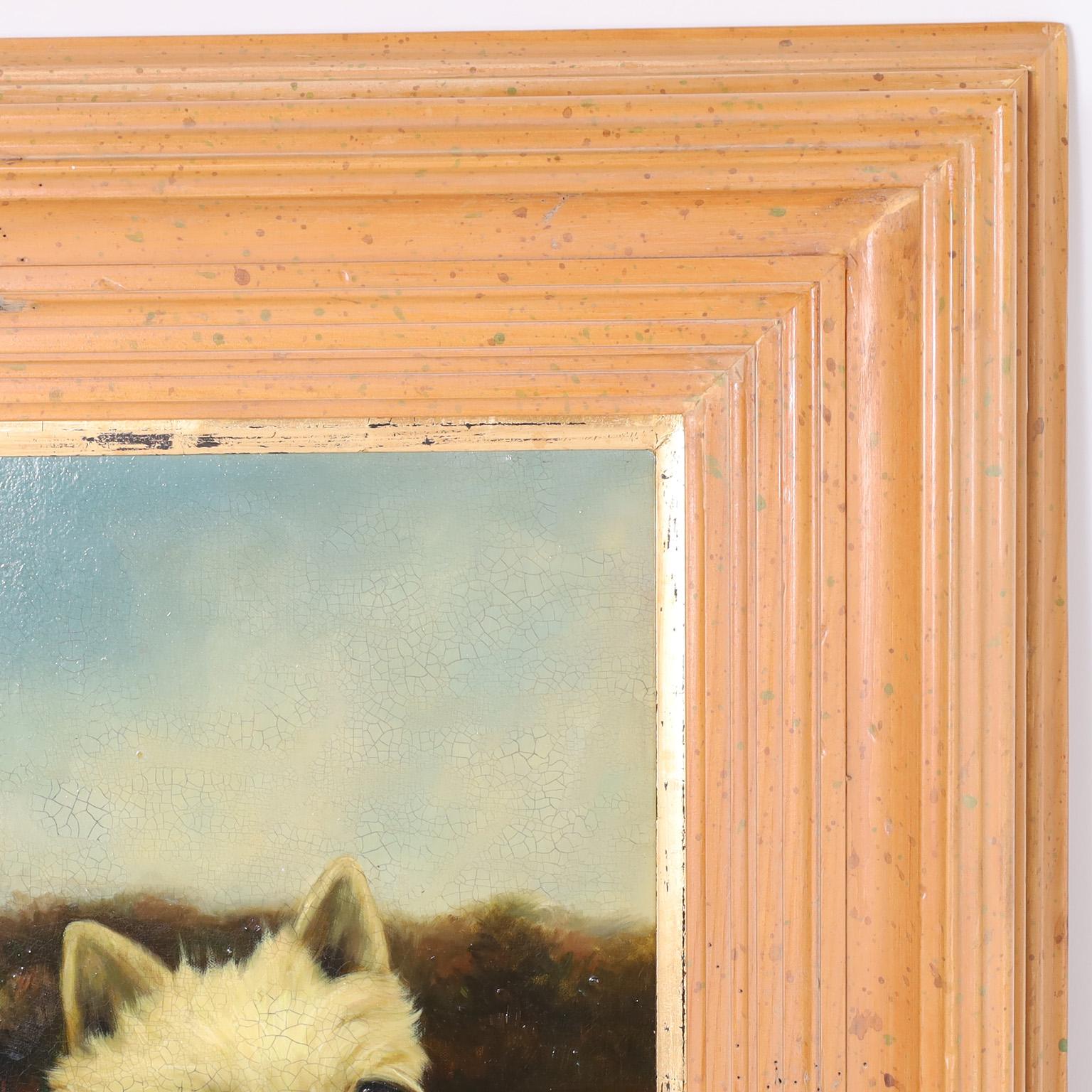 Peinture de deux terriers de Westie dans un paysage - Autres styles artistiques Painting par Unknown