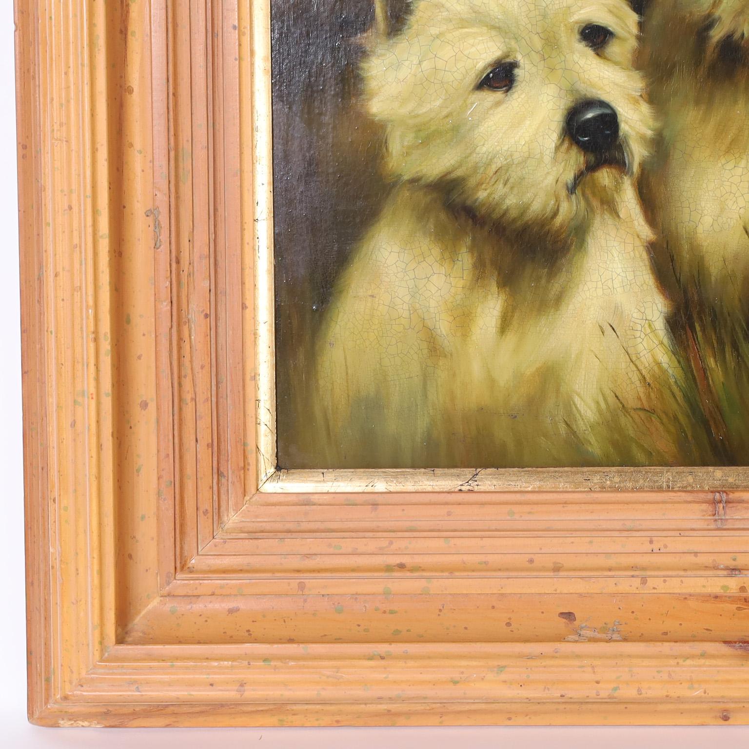 Painting of Two Westie Terriers in a Landscape - Beige Animal Painting by Unknown
