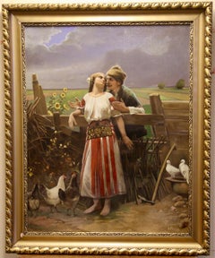 Painting, Oil on Canvas, Romantic Couple on a Meadow. 20th Century.