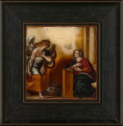 ANTIQUE ITALIAN PAINTING OIL ON ALABASTER DEPICTING  ‘THE ANNUNCIATION’