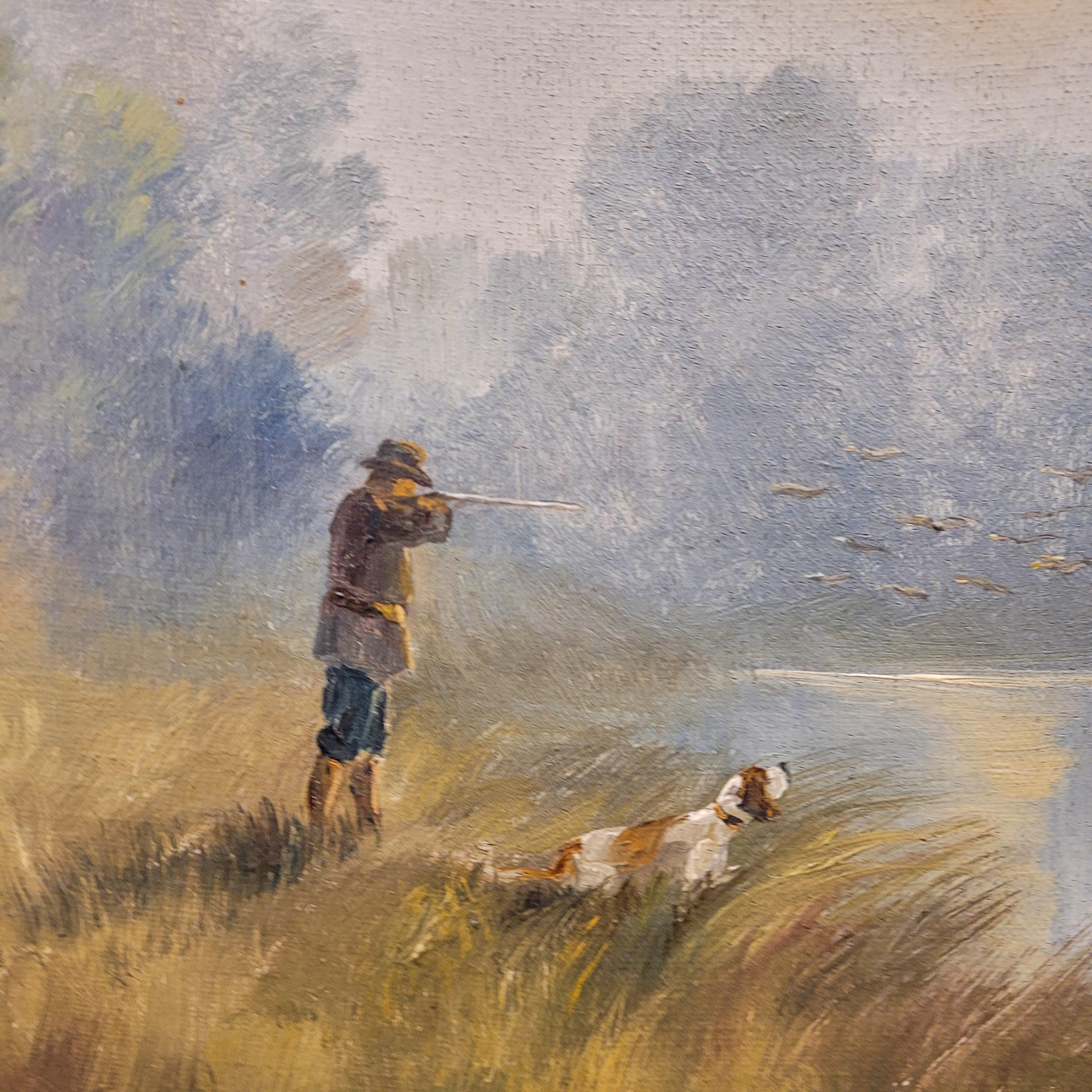 Pittura su tela Hunter by the river at dawn di M. I. Francia in vendita 12