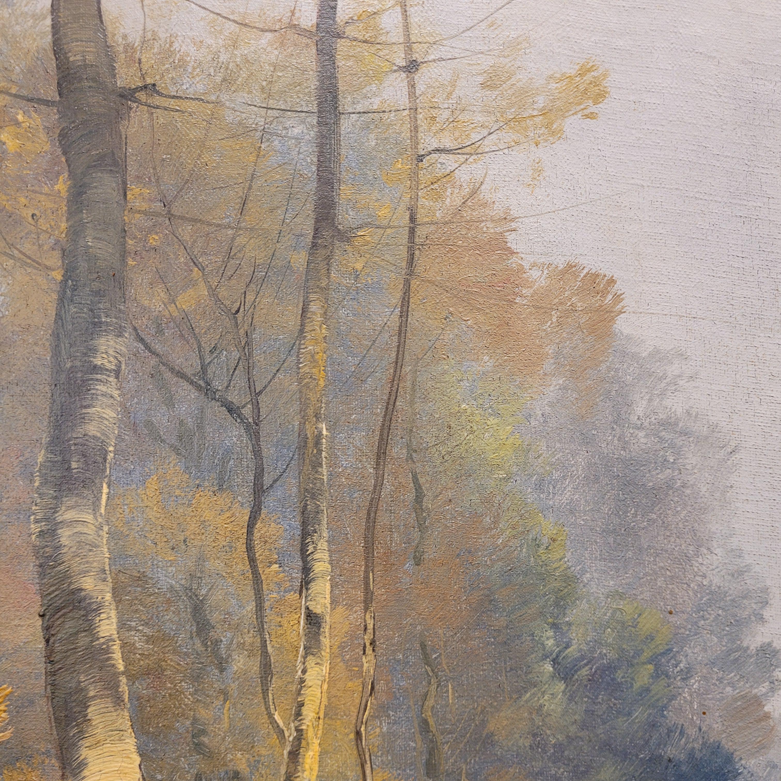 Pittura su tela Hunter by the river at dawn di M. I. Francia in vendita 13