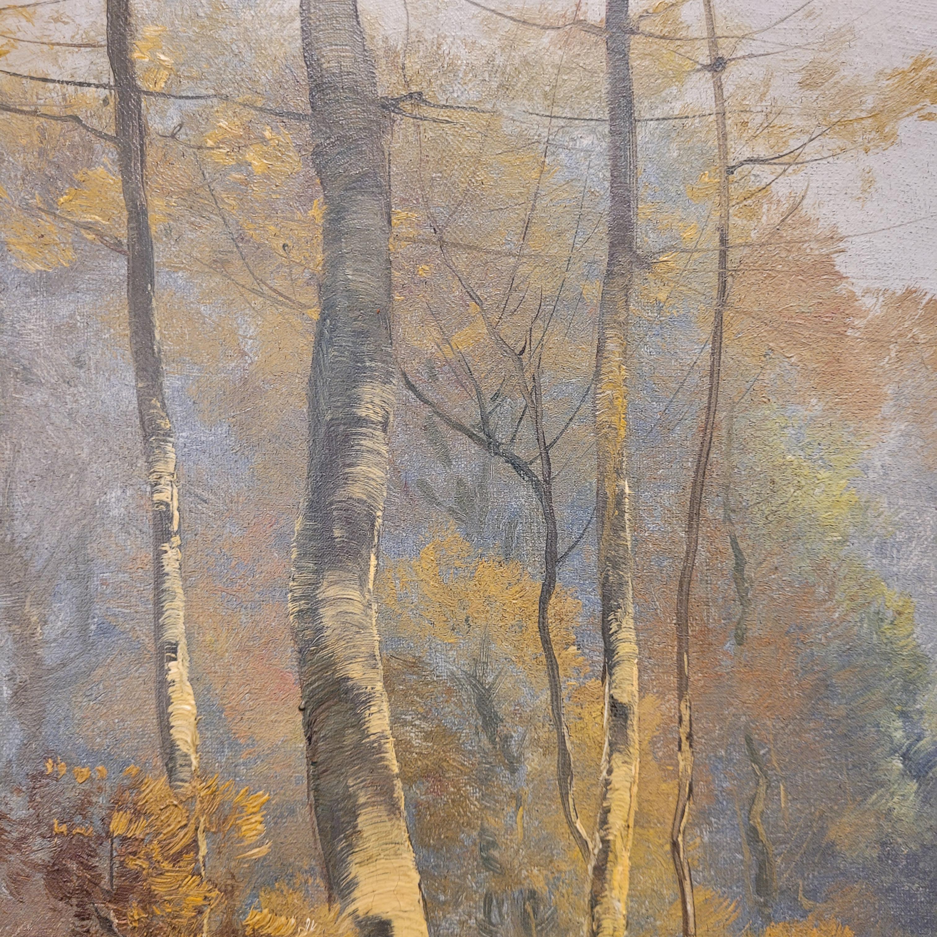 Pittura su tela Hunter by the river at dawn di M. I. Francia in vendita 1