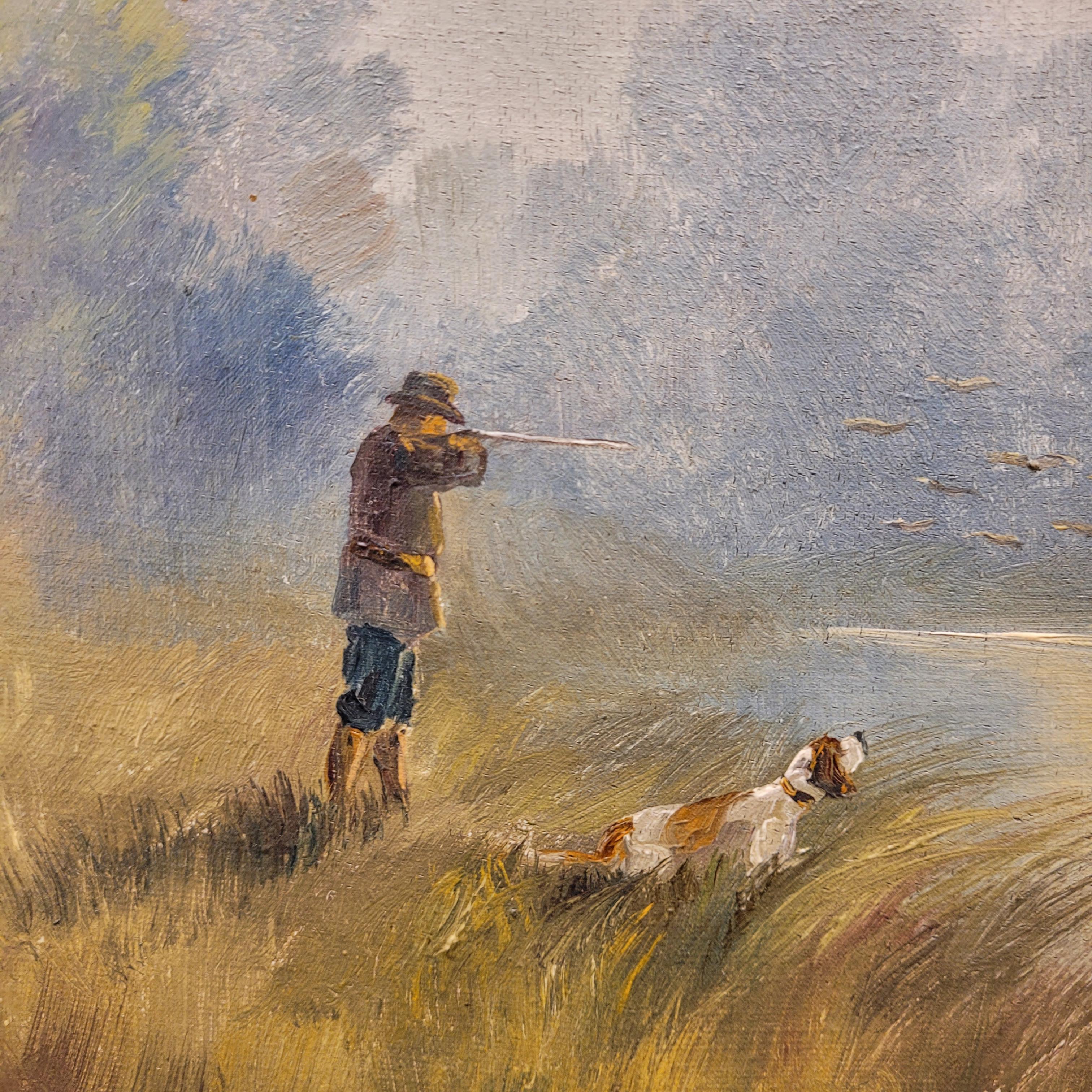 Pittura su tela Hunter by the river at dawn di M. I. Francia in vendita 2