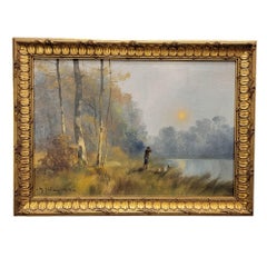 Pittura su tela Hunter by the river at dawn di M. I. Francia
