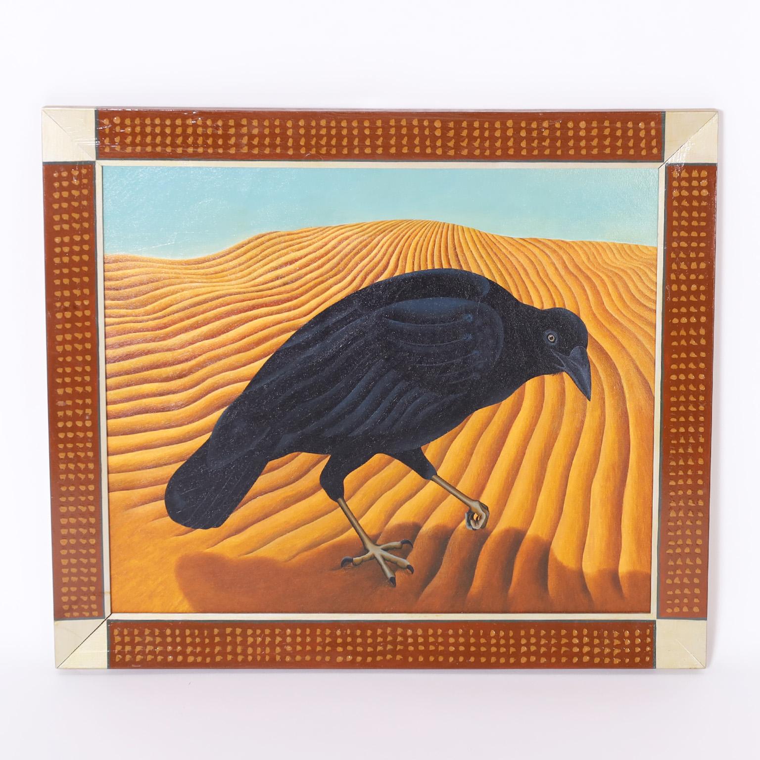 Unknown Animal Painting - Painting on Canvas of a Crow