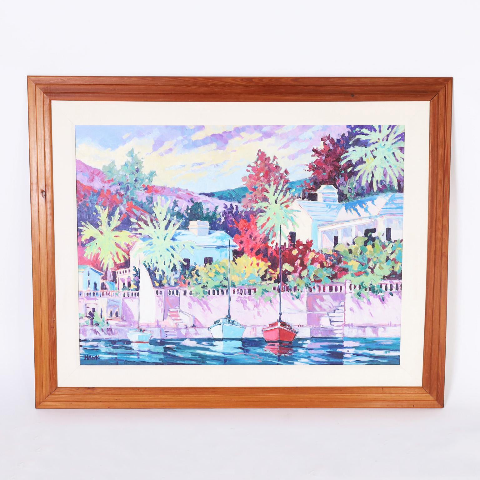 Unknown Landscape Painting - Painting on Canvas of a Tropical Scene