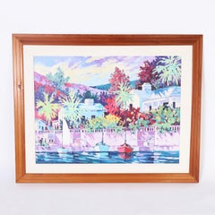 Used Painting on Canvas of a Tropical Scene