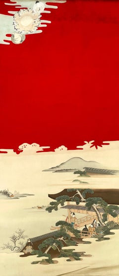 Vintage Painting On Silk Enhanced With Embroidery, Japan