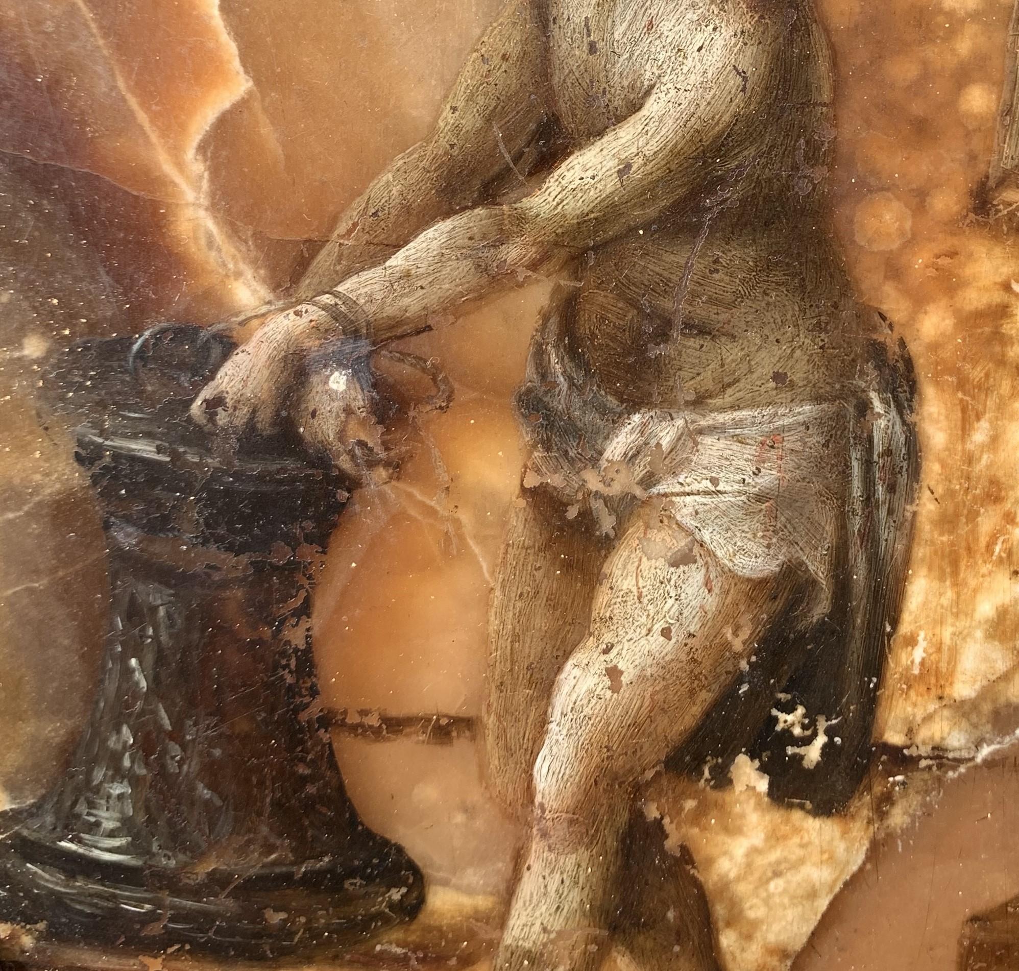 Pintura sobre piedra (alabastro), siglo XVII: Cristo en la Columna, Italia. 5