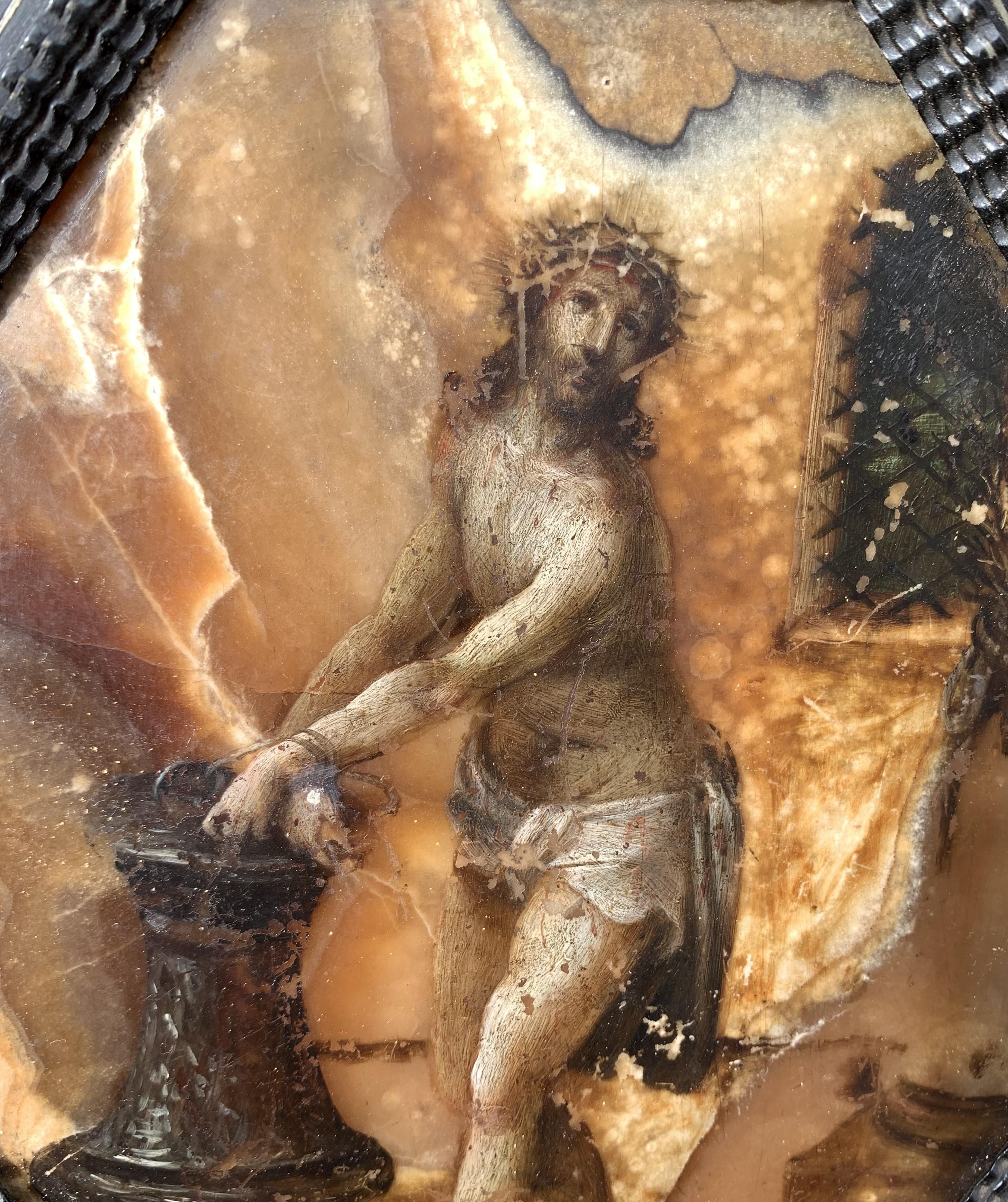 Pintura sobre piedra (alabastro), siglo XVII: Cristo en la Columna, Italia. - Painting de Unknown