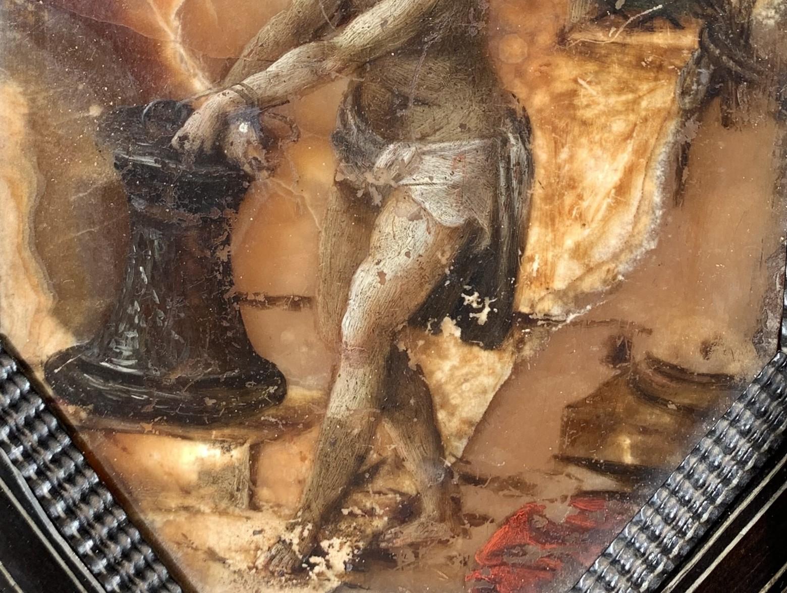 Pintura sobre piedra (alabastro), siglo XVII: Cristo en la Columna, Italia. 3