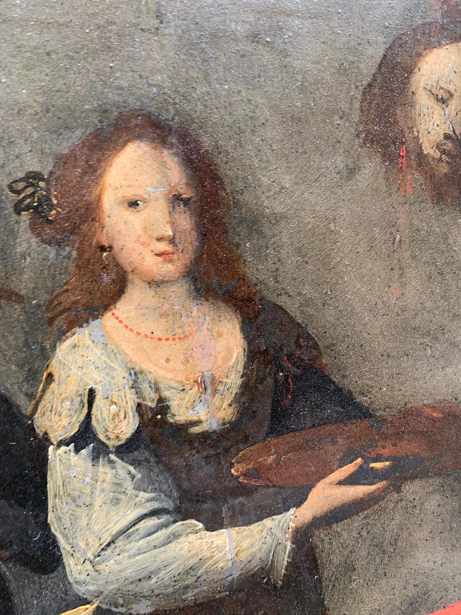 Painting on stone (slate), 17th century: Salome and the Beheading of Saint John in vendita 8