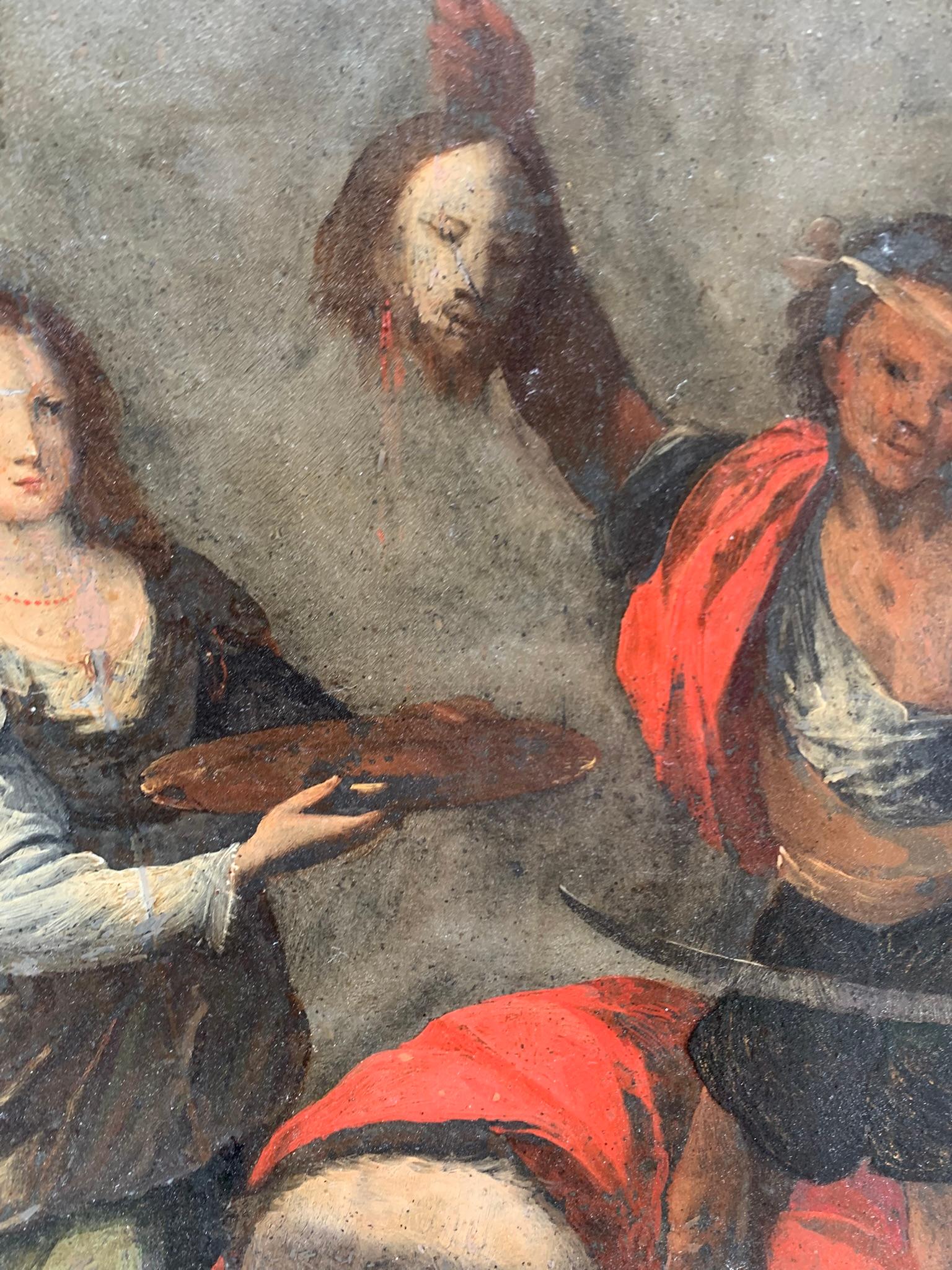Painting on stone (slate), 17th century: Salome and the Beheading of Saint John in vendita 9