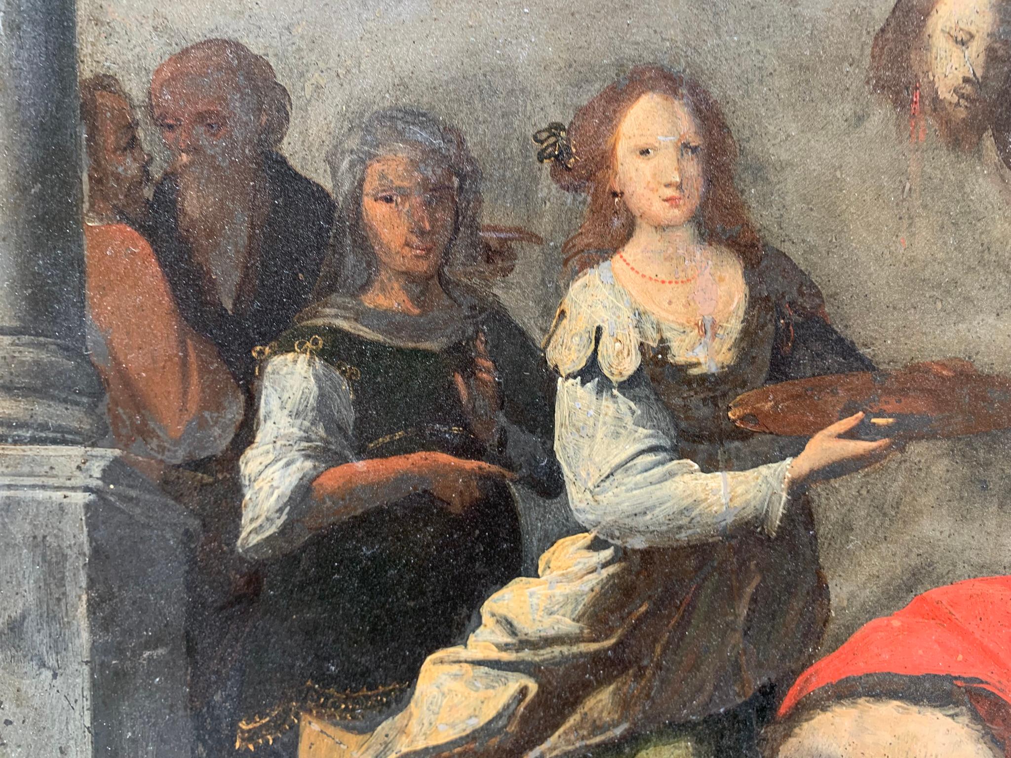 Painting on stone (slate), 17th century: Salome and the Beheading of Saint John in vendita 10