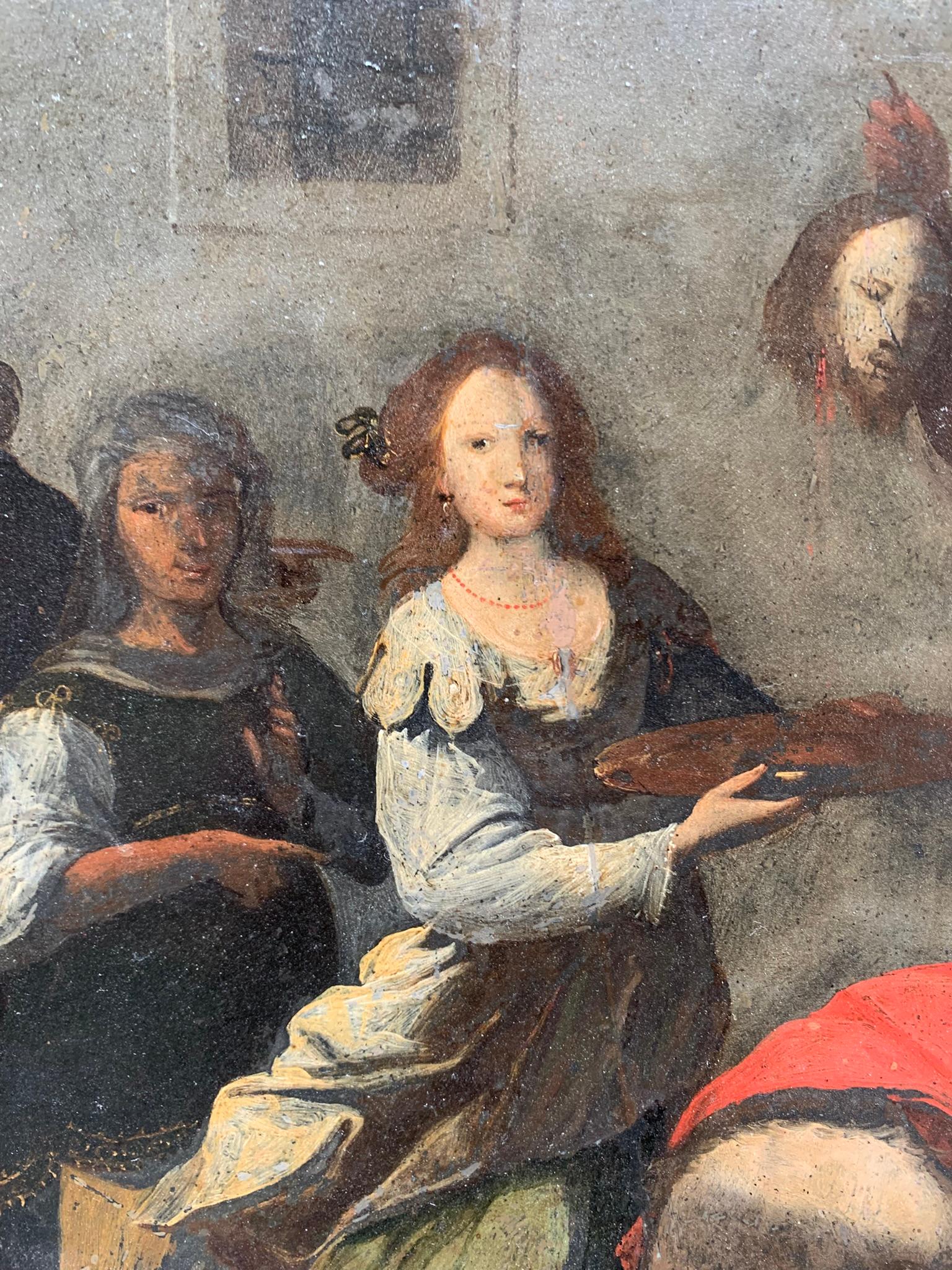 Painting on stone (slate), 17th century: Salome and the Beheading of Saint John in vendita 11