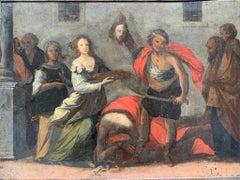 Pintura sobre piedra (pizarra), siglo XVII: Salomé y la decapitación de San Juan