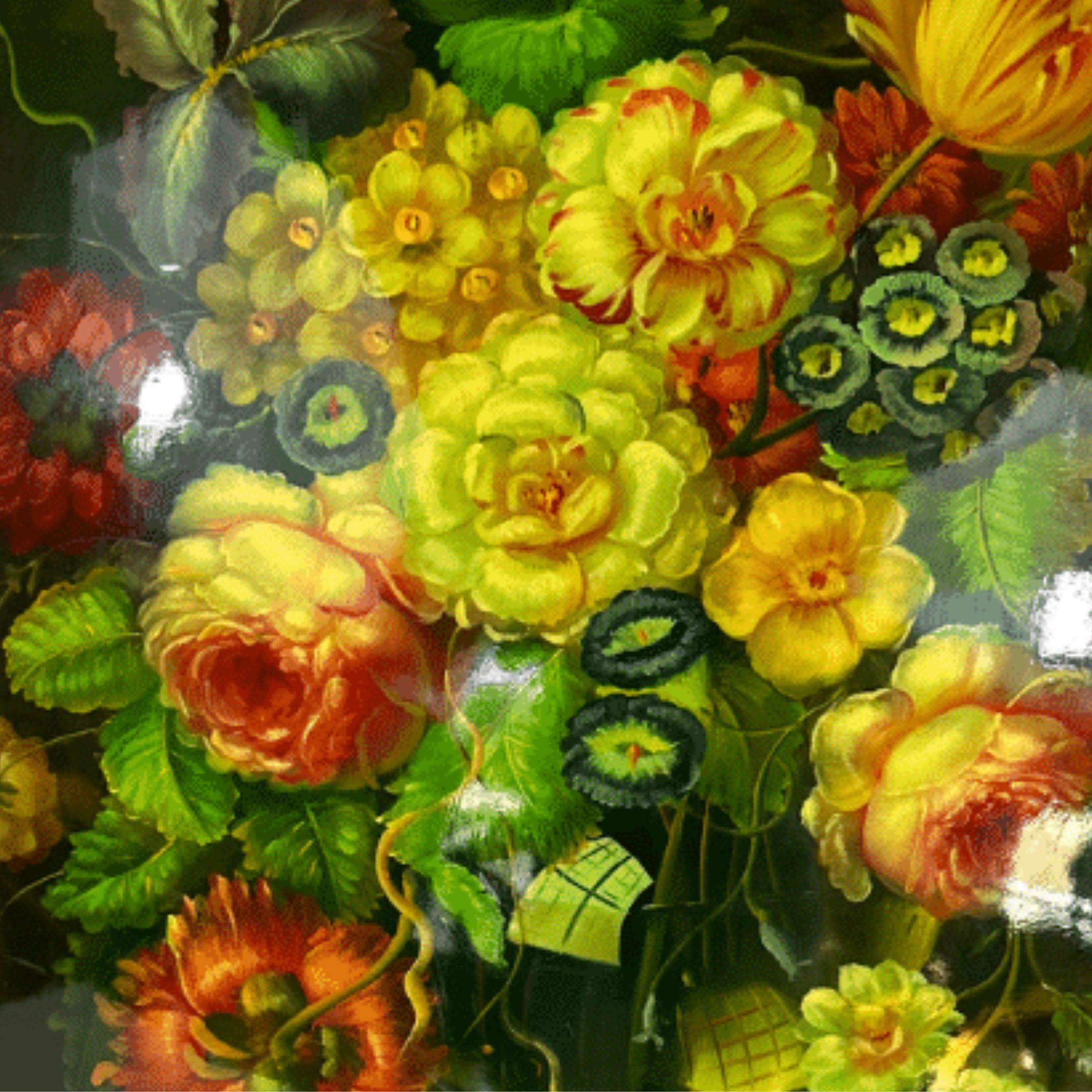 Peinture ovale sur toile convexe, cadre en bois doré, fleurs dans un vase en vente 2