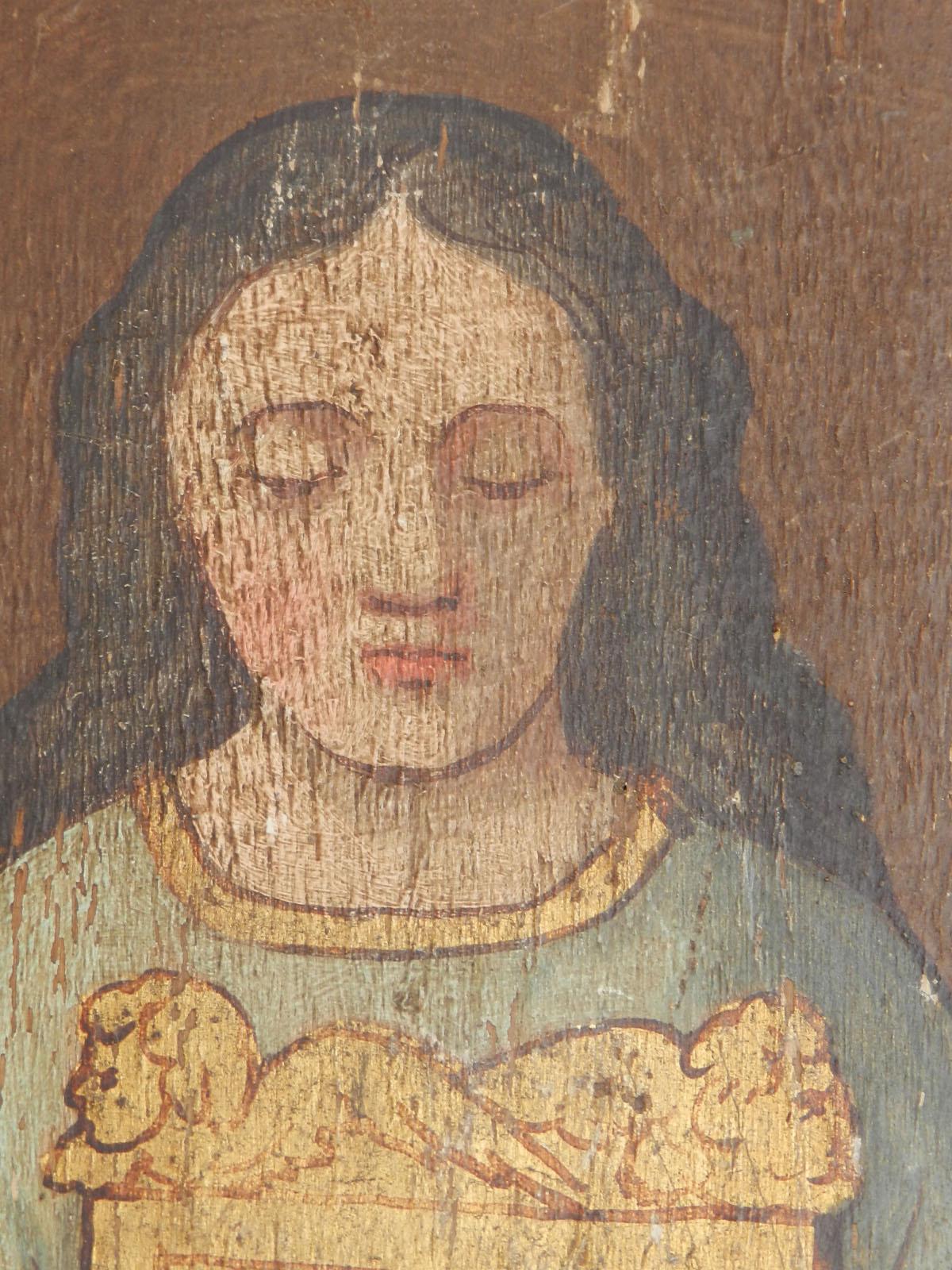 Paar Gemälde Engel auf Holztafeln:: 18. Jahrhundert:: naive französische Provinzialkirche:: 18. Jahrhundert 6