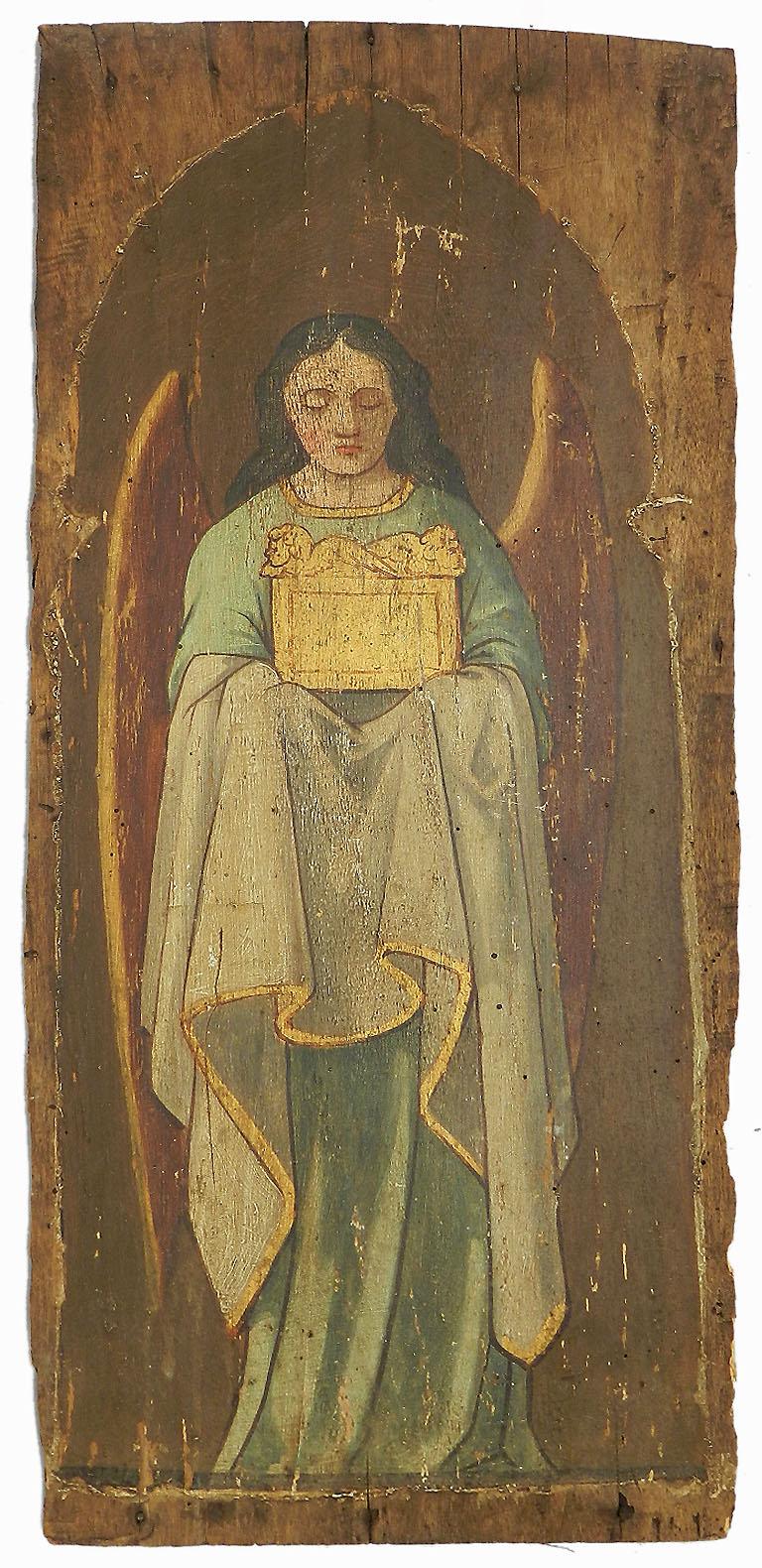 Paar Gemälde Engel auf Holztafeln:: 18. Jahrhundert:: naive französische Provinzialkirche:: 18. Jahrhundert (Sonstige Kunststile), Painting, von Unknown