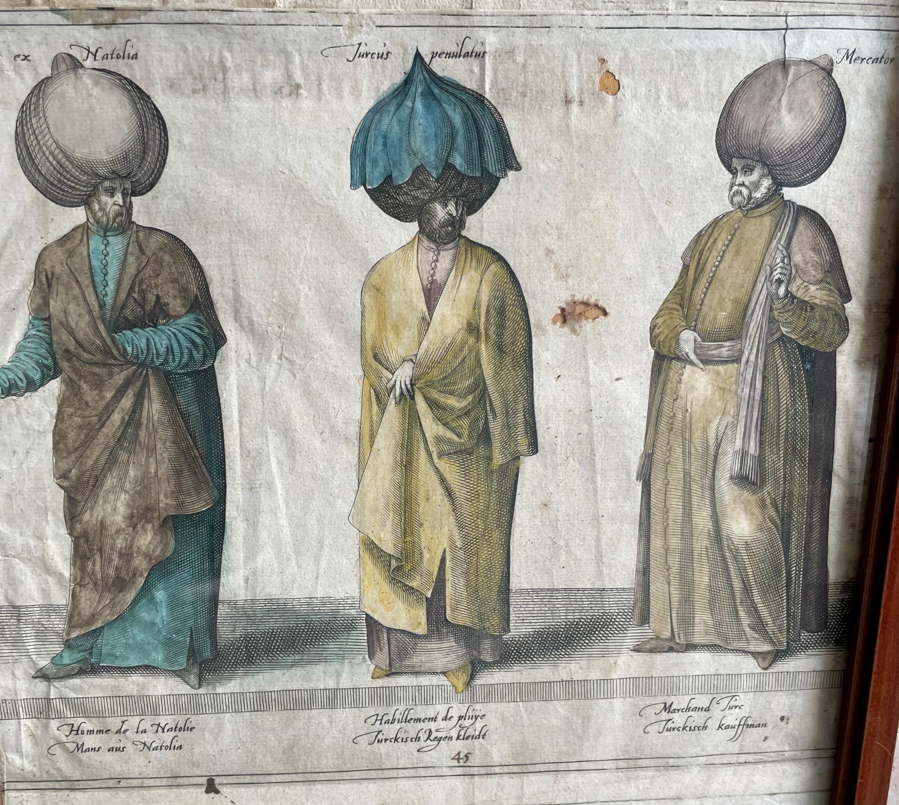 Coppia di incisioni antiche incorniciate di personaggi ottomani 5