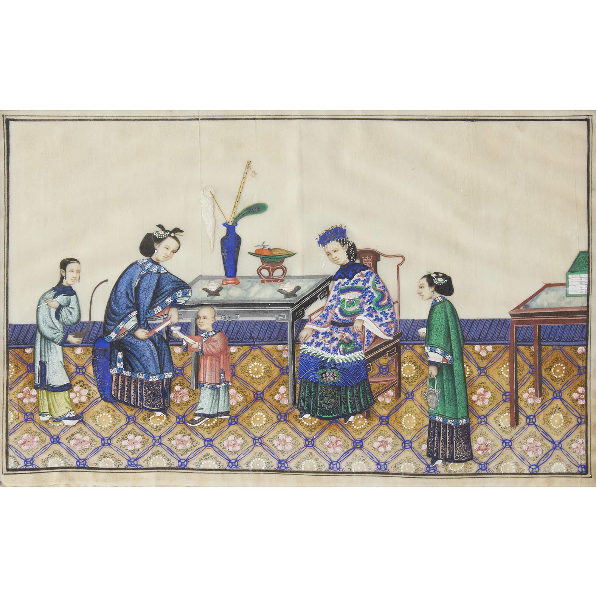 Pair Framed Chinese Watercolour Pith Rice Paper Paintings Dignitaries For Sale 1
