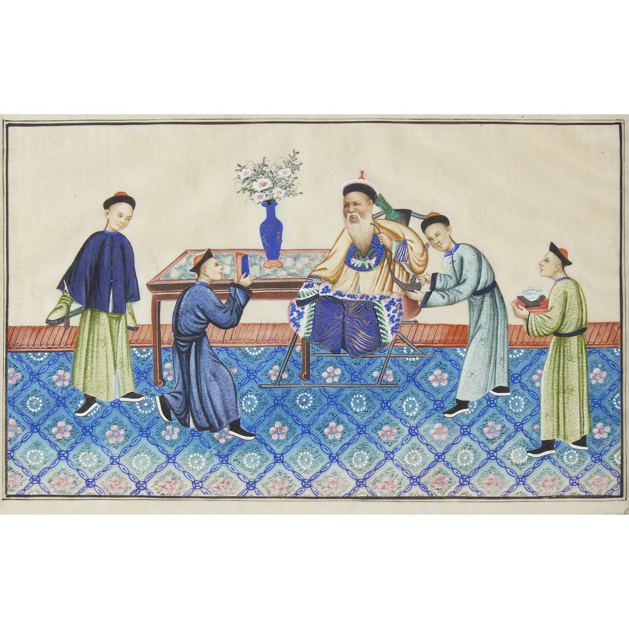 Pair Framed Chinese Watercolour Pith Rice Paper Paintings Dignitaries For Sale 2
