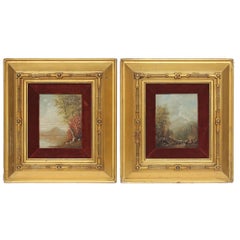 Pair Hudson River School Autumn Landscape Oil Paintings