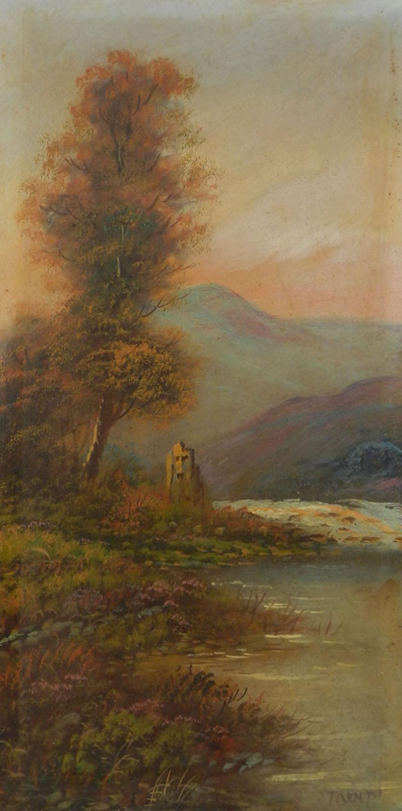 Paire de peintures à l'huile de paysage signées Trent début 20ème siècle en vente 7