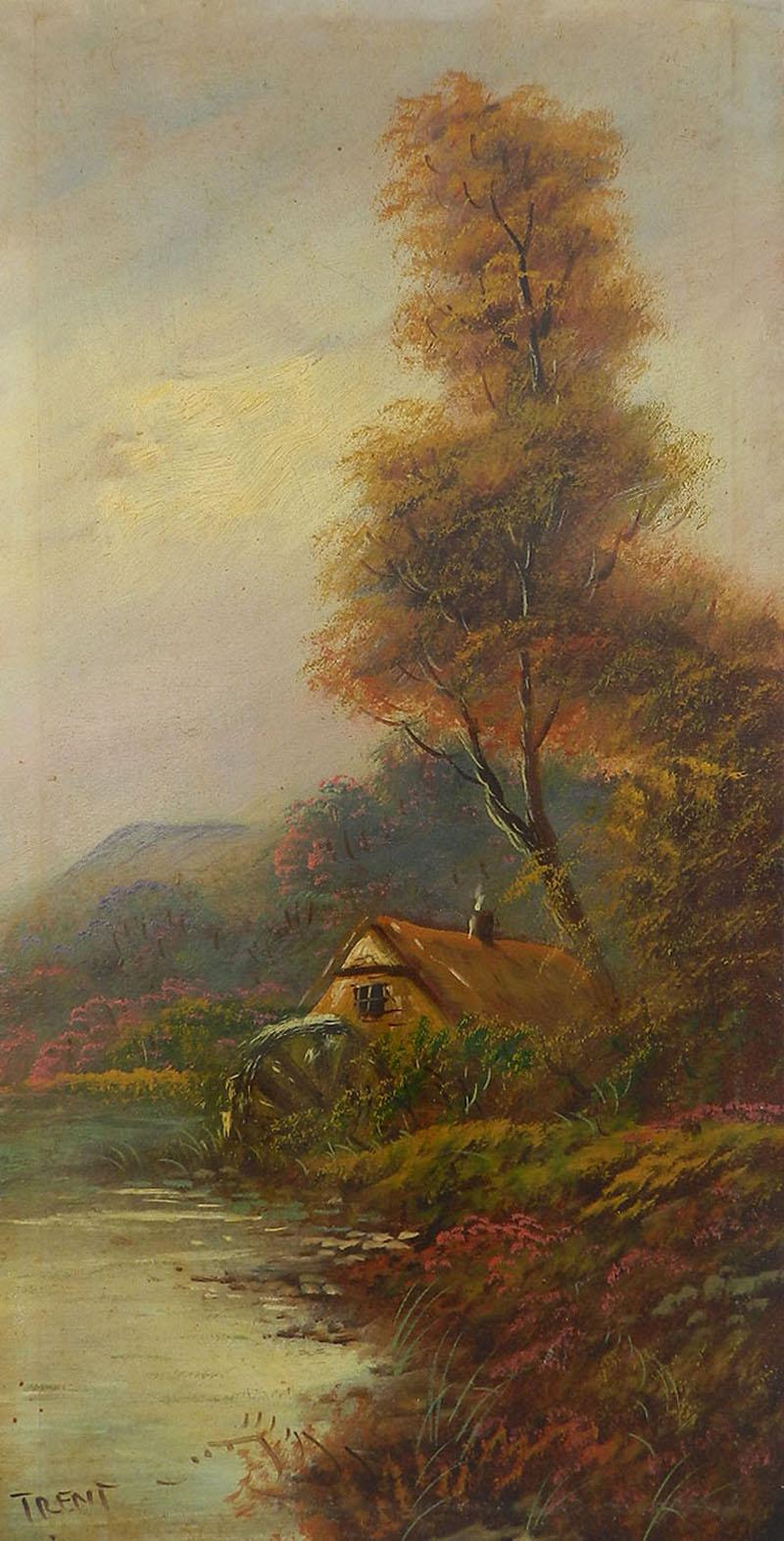 Paire de peintures à l'huile de paysage signées Trent début 20ème siècle en vente 7