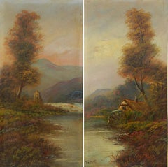 Pair Landscape Oil Paintings signed Trent early 20th century