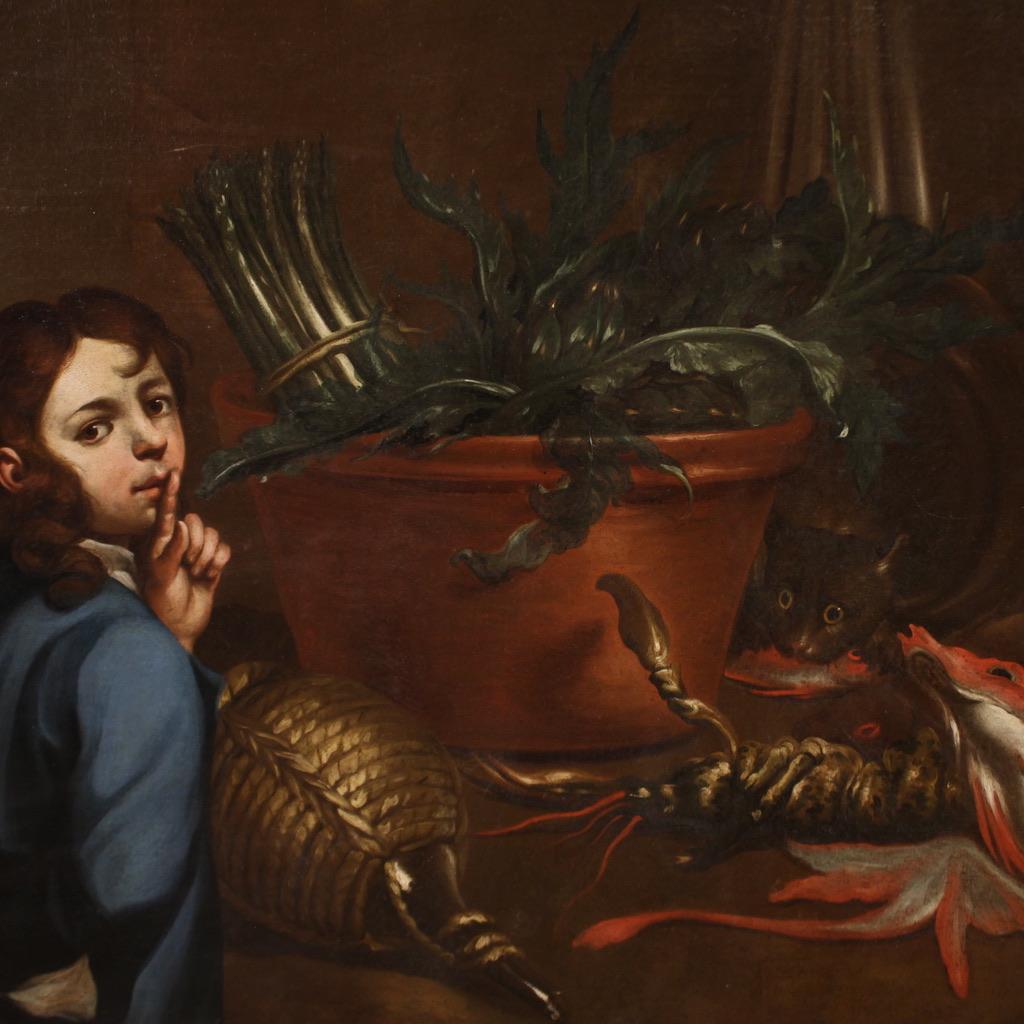 Pareja de bodegones al óleo sobre lienzo de la escuela genovesa del siglo XVII, 1670 6