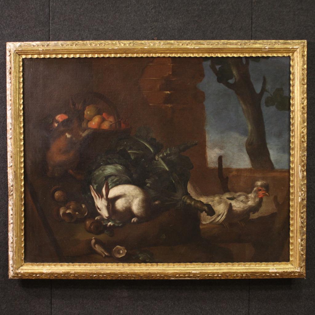 Pareja de bodegones al óleo sobre lienzo de la escuela genovesa del siglo XVII, 1670 - Interior Painting Black de Unknown