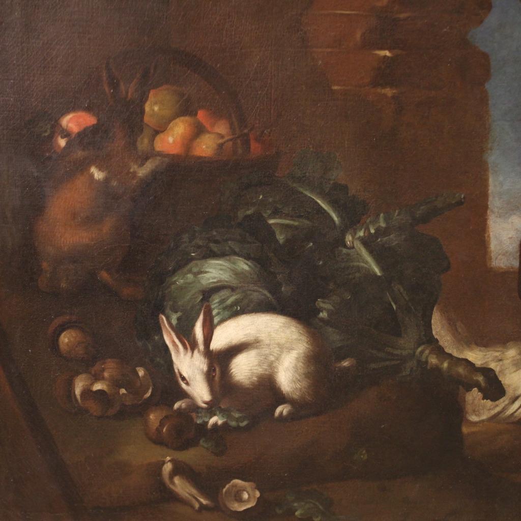 Pareja de bodegones al óleo sobre lienzo de la escuela genovesa del siglo XVII, 1670 1