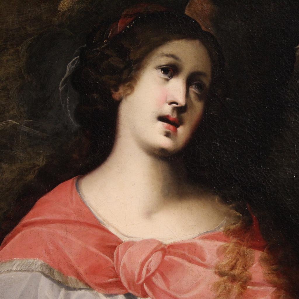 Pair of 17th Century Oil on Canvas Italian Antique Paintings Sibyls, 1670 in vendita 8