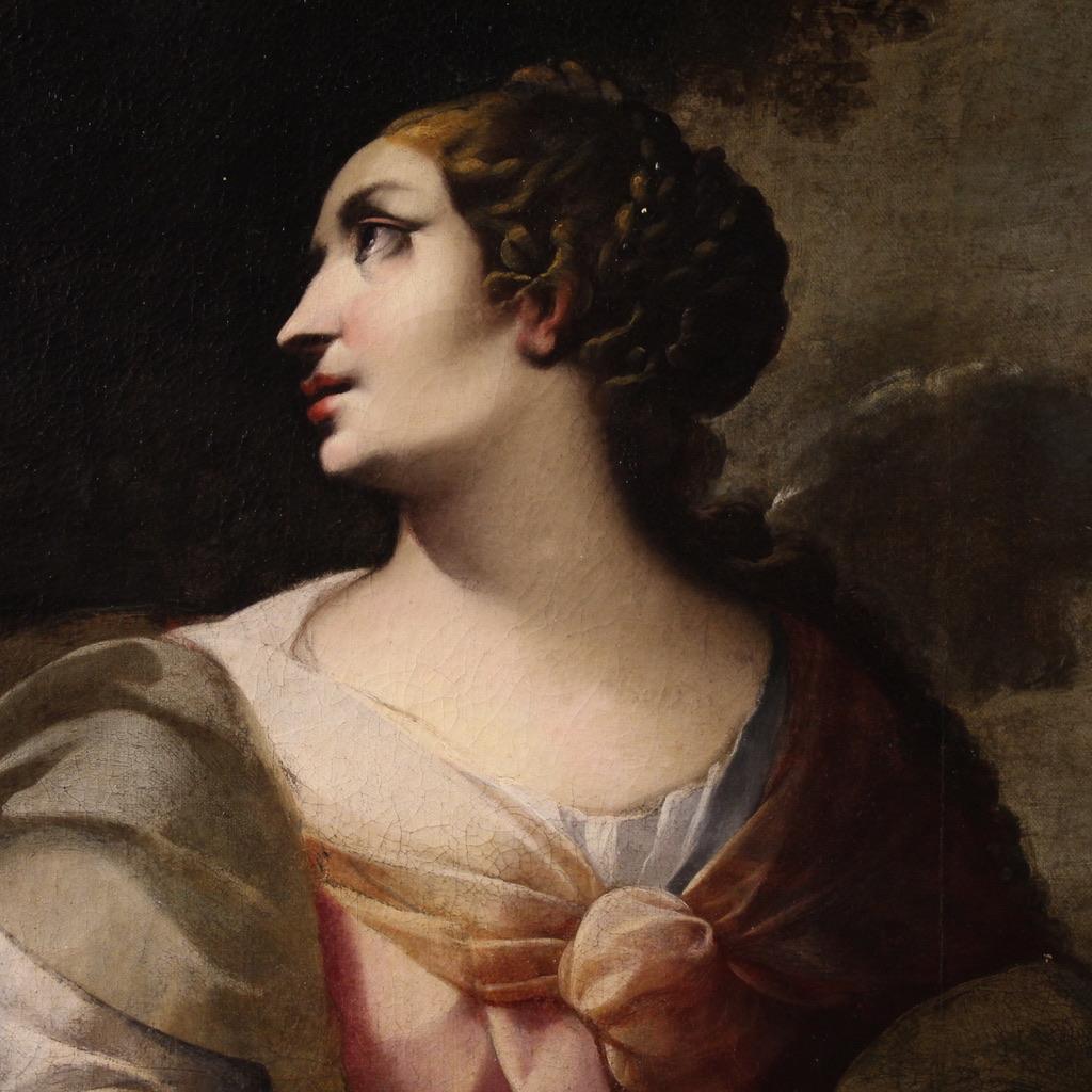 Pair of 17th Century Oil on Canvas Italian Antique Paintings Sibyls, 1670 in vendita 9
