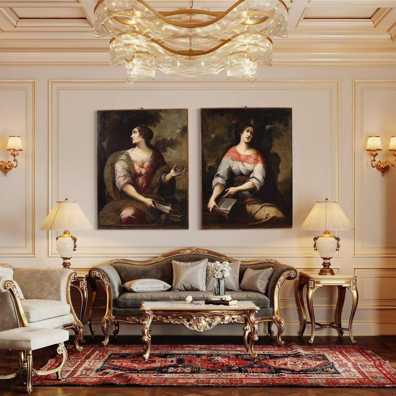 Pair of 17th Century Oil on Canvas Italian Antique Paintings Sibyls, 1670 in vendita 11