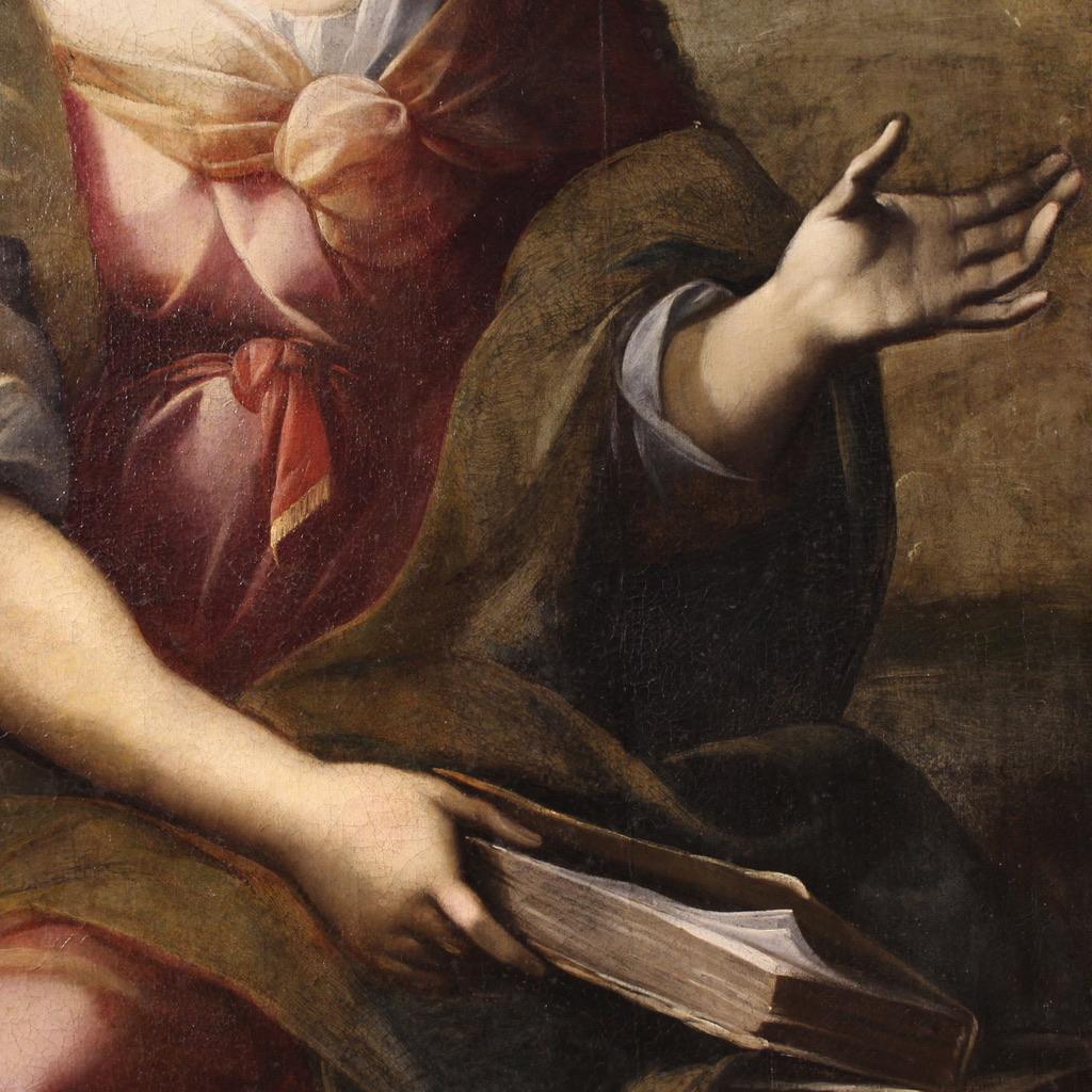 Pair of 17th Century Oil on Canvas Italian Antique Paintings Sibyls, 1670 in vendita 12
