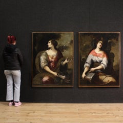 Pair of 17th Century Oil on Canvas Italian Antique Paintings Sibyls, 1670s
