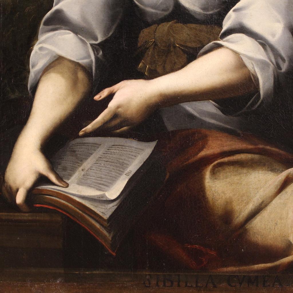 Pair of 17th Century Oil on Canvas Italian Antique Paintings Sibyls, 1670 in vendita 6