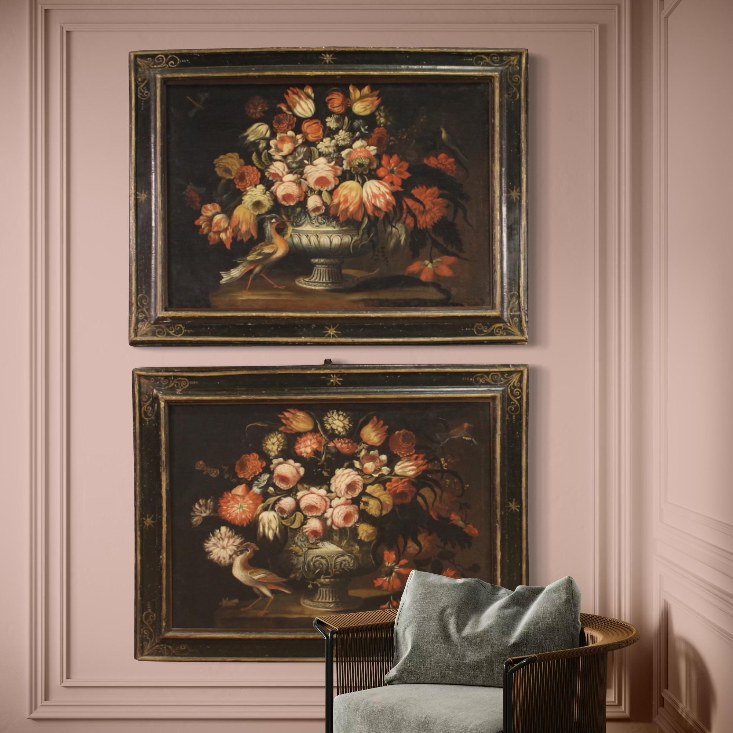 Paire de natures mortes à l'huile sur toile de l'école lombarde du 17e siècle, 1680 en vente 3