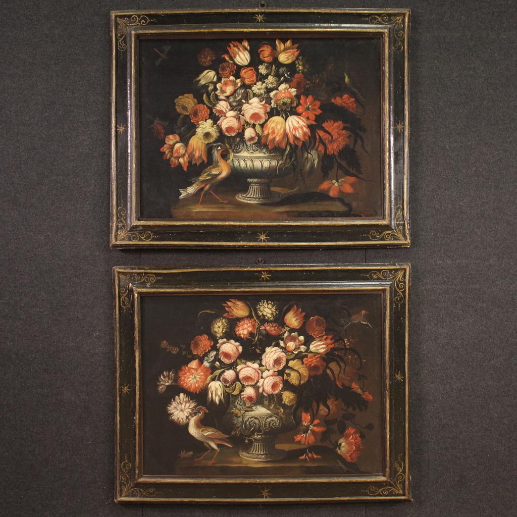 Still-Life Painting Unknown - Paire de natures mortes à l'huile sur toile de l'école lombarde du 17e siècle, 1680