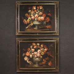 Pair of 17th Century Oil on Canvas Still Life Lombard School Paintings, 1680